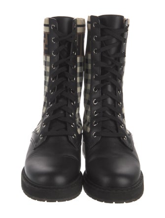 Fendi Zucca FF Logo Leather Combat Boots