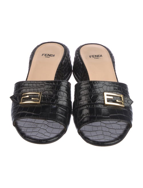 Fendi Zucca FF Logo Leather Slides