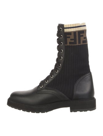Fendi Zucca FF Logo Leather Combat Boots
