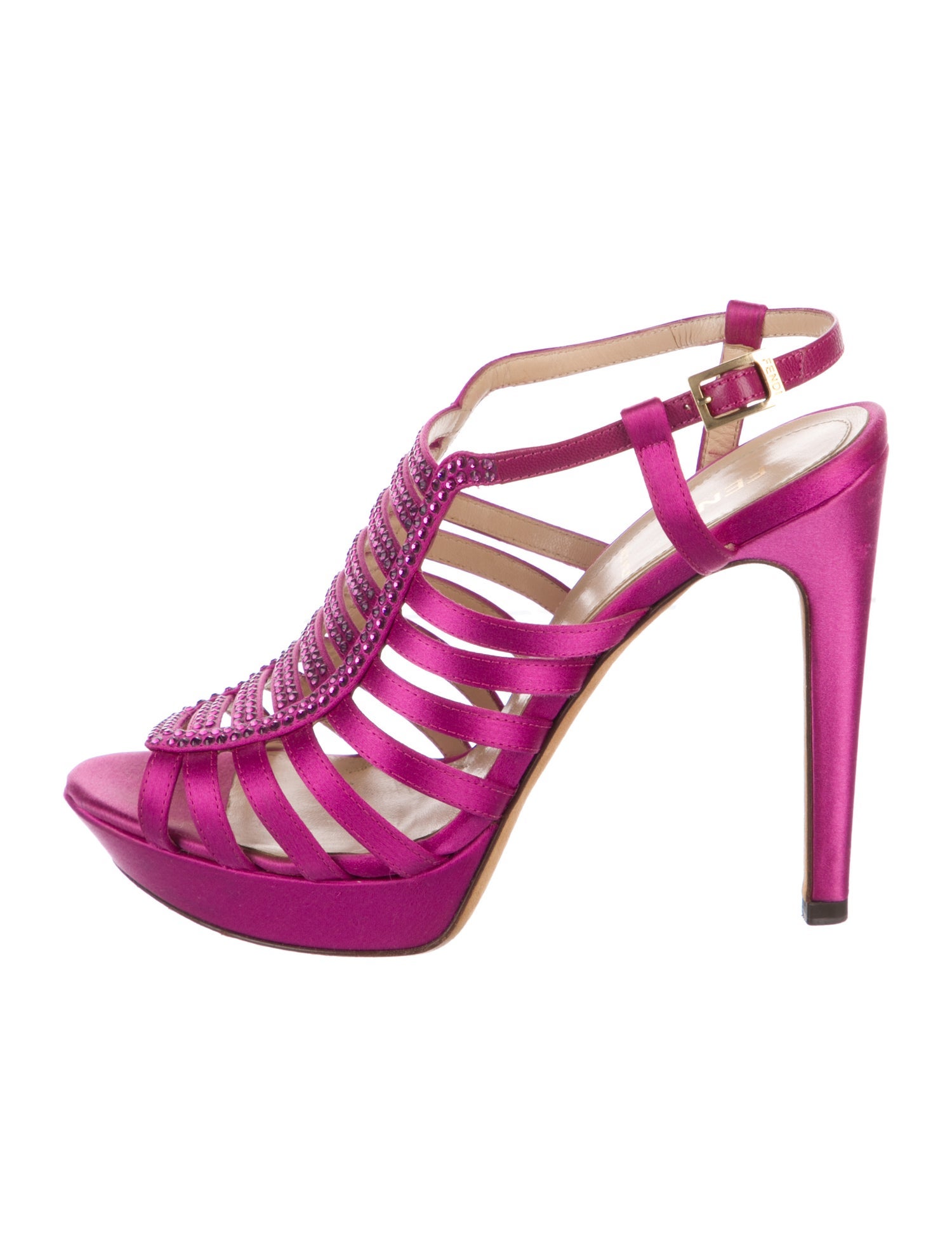 Fendi Satin Studded Accents Slingback Sandals