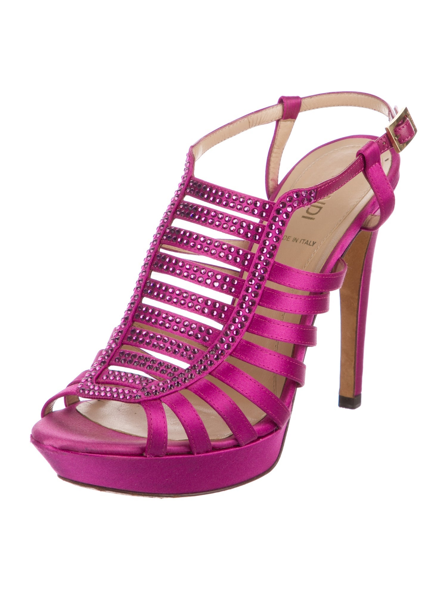 Fendi Satin Studded Accents Slingback Sandals