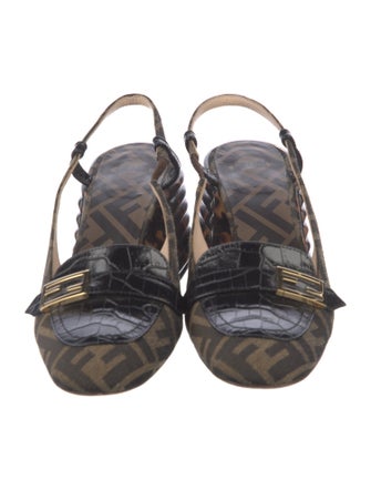 Fendi Zucca FF Logo Canvas Slingback Pumps
