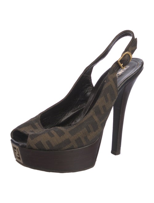 Fendi Zucca FF Logo Canvas Slingback Sandals