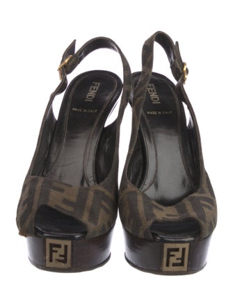 Fendi Zucca FF Logo Canvas Slingback Sandals