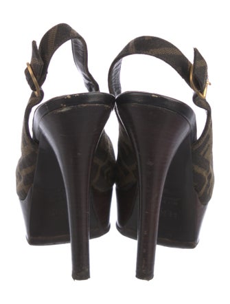 Fendi Zucca FF Logo Canvas Slingback Sandals