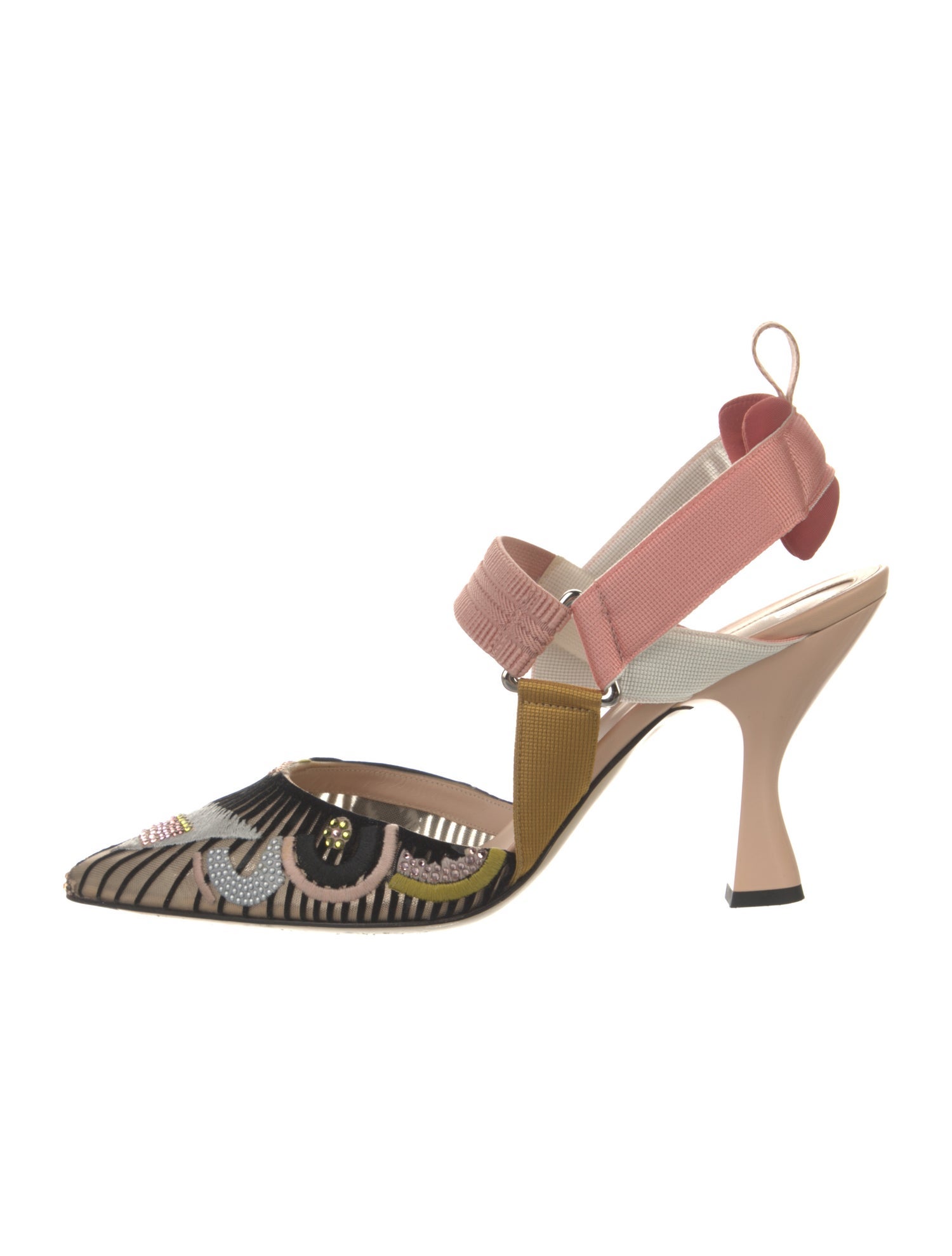 Fendi Patterned Crystal Embellishments Slingback Pumps