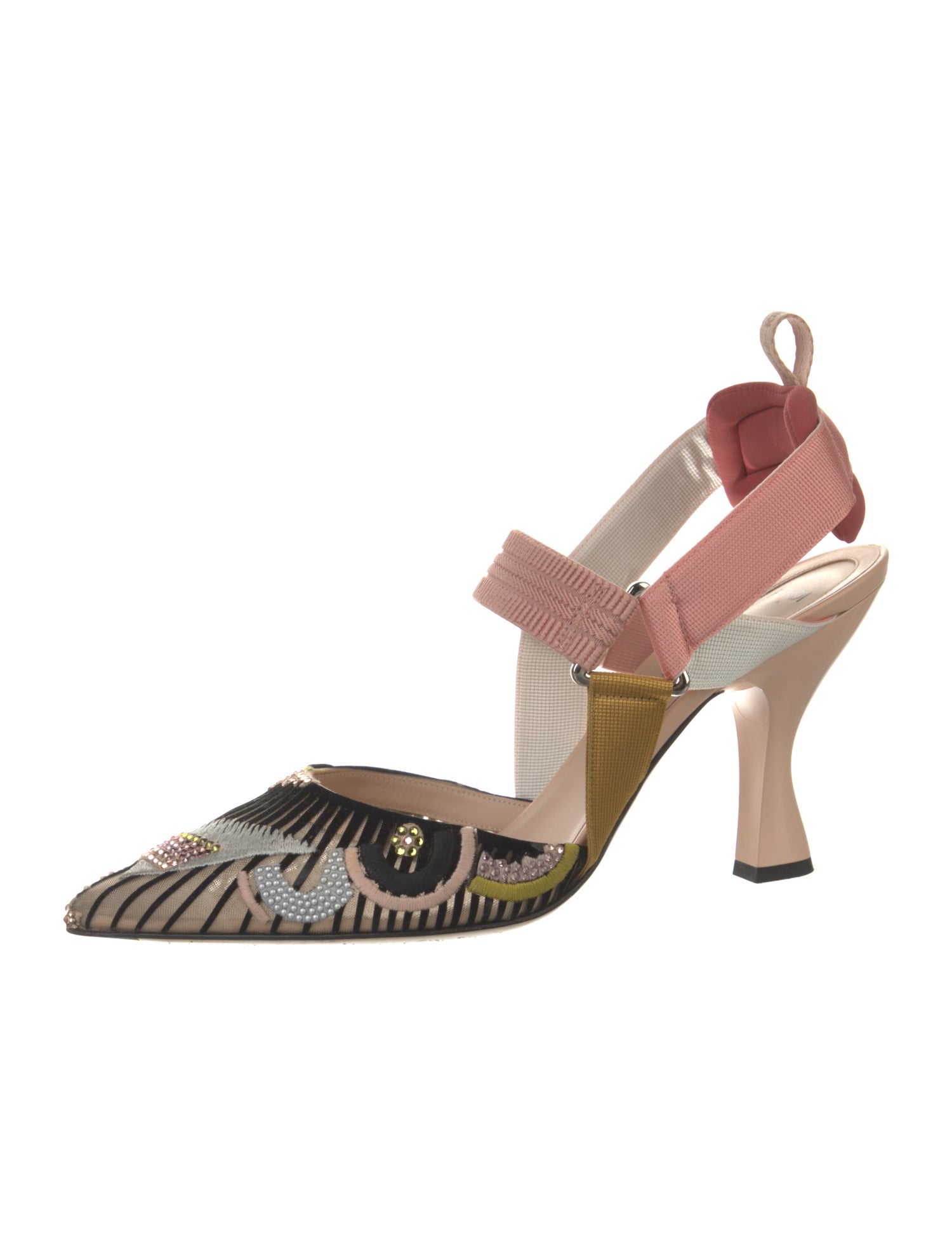 Fendi Patterned Crystal Embellishments Slingback Pumps