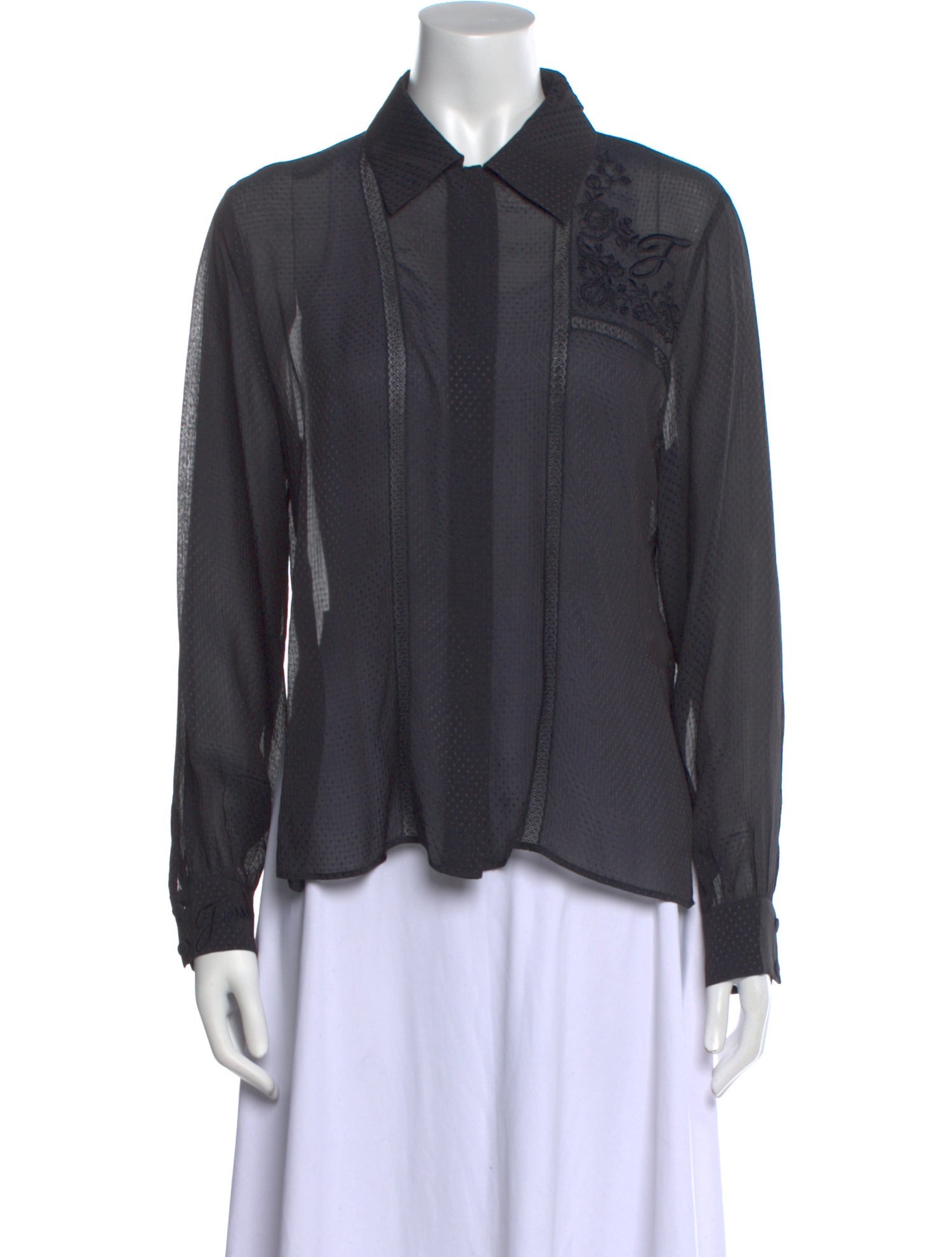 Fendi Silk Long Sleeve Button-Up Top