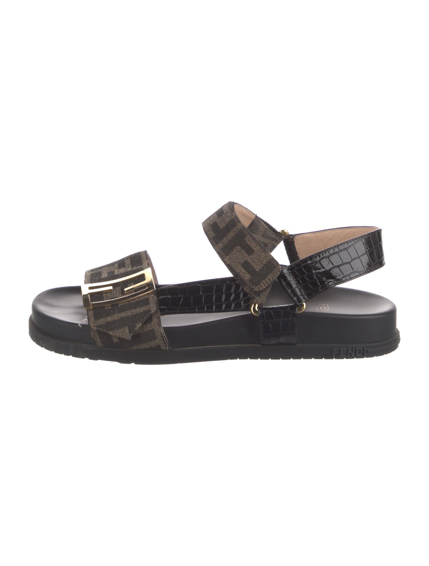Fendi Zucca FF Logo Canvas T-Strap Sandals