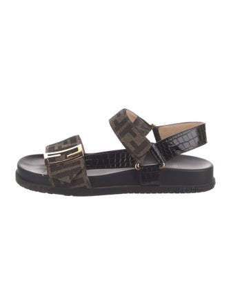 Fendi Zucca FF Logo Canvas T-Strap Sandals
