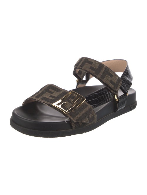 Fendi Zucca FF Logo Canvas T-Strap Sandals