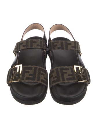 Fendi Zucca FF Logo Canvas T-Strap Sandals