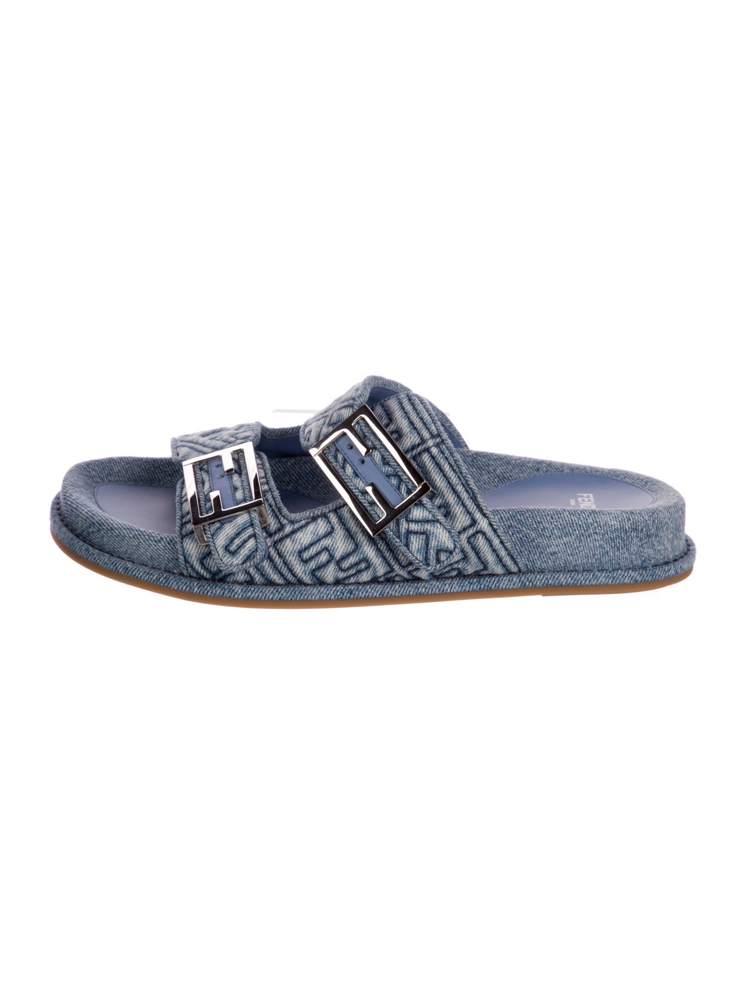 Fendi Zucca FF Logo Denim Slides