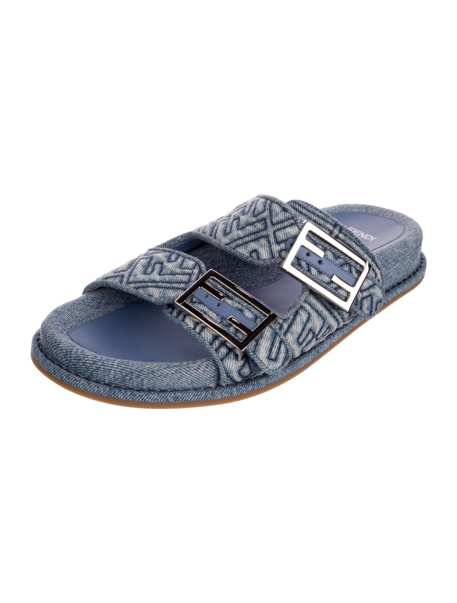 Fendi Zucca FF Logo Denim Slides
