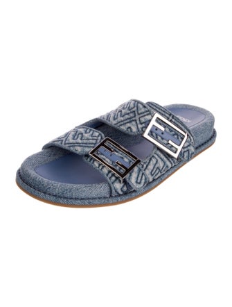 Fendi Zucca FF Logo Denim Slides