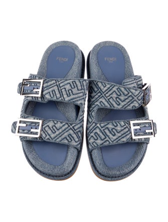 Fendi Zucca FF Logo Denim Slides