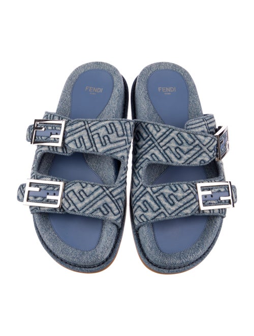 Fendi Zucca FF Logo Denim Slides