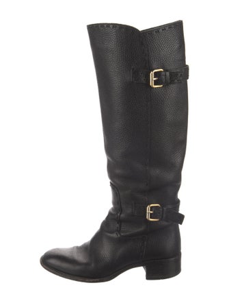 Fendi Leather Whipstitch Trim Riding Boots