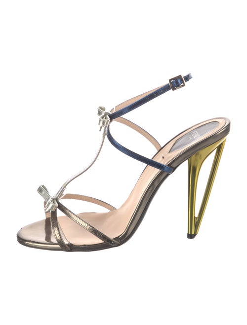 Fendi Leather Bow Accents T-Strap Sandals