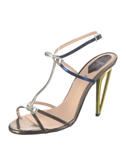 Fendi Leather Bow Accents T-Strap Sandals