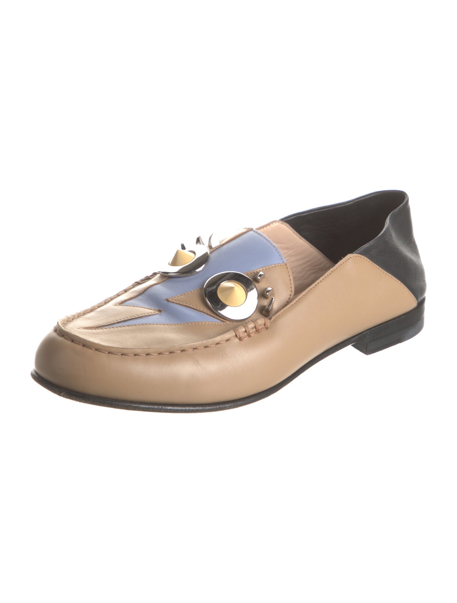 Fendi Faces Motif Leather Loafers