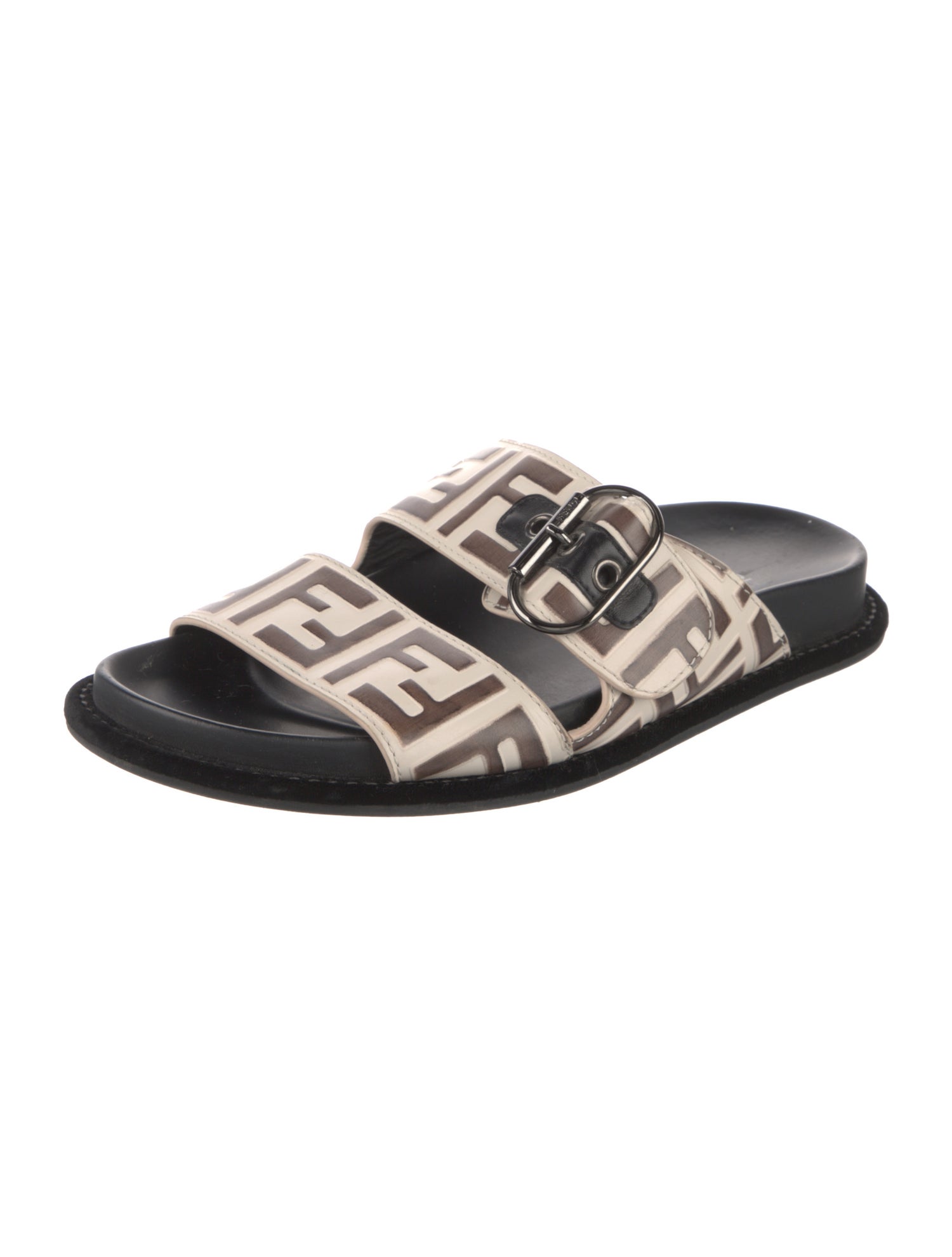 Fendi Zucca FF Logo Leather Slides