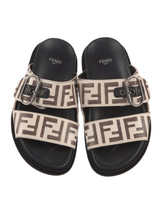 Fendi Zucca FF Logo Leather Slides