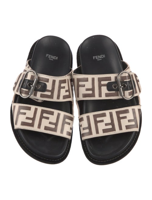 Fendi Zucca FF Logo Leather Slides
