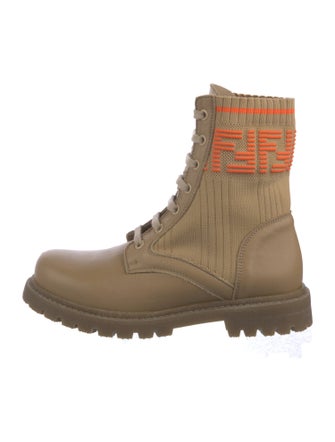 Fendi Zucca FF Logo Leather Combat Boots