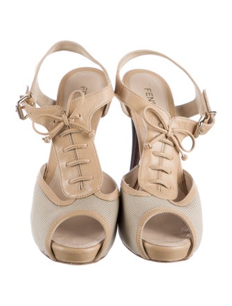 Fendi Leather Colorblock Pattern T-Strap Sandals