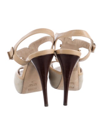 Fendi Leather Colorblock Pattern T-Strap Sandals