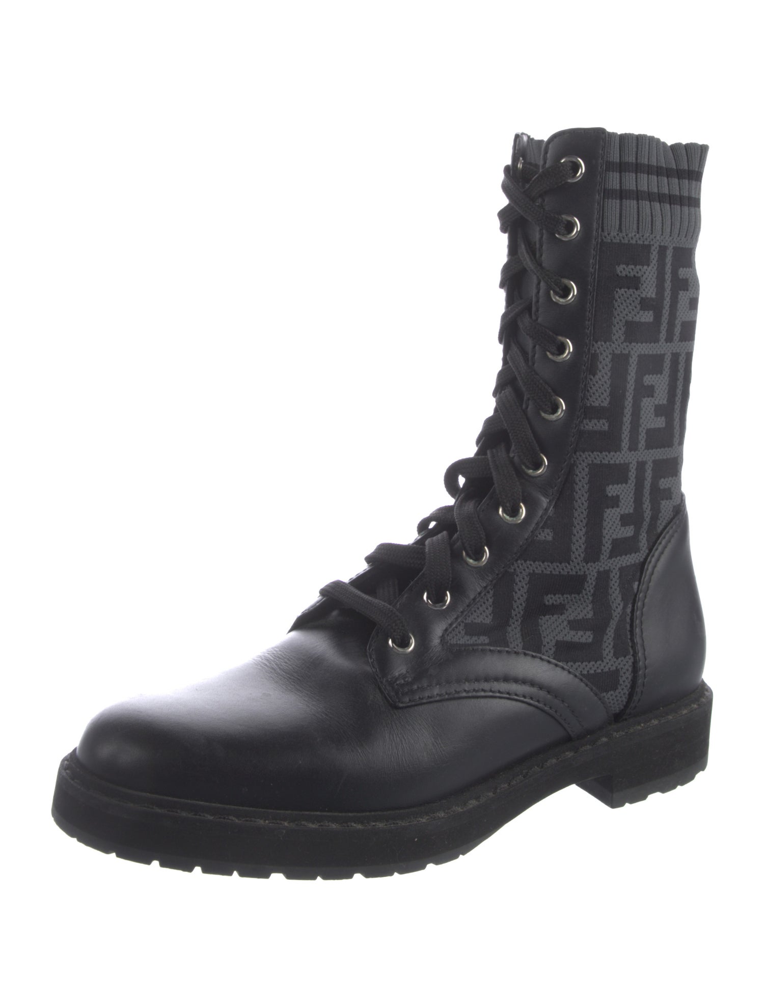 Fendi Zucca FF Logo Printed Combat Boots