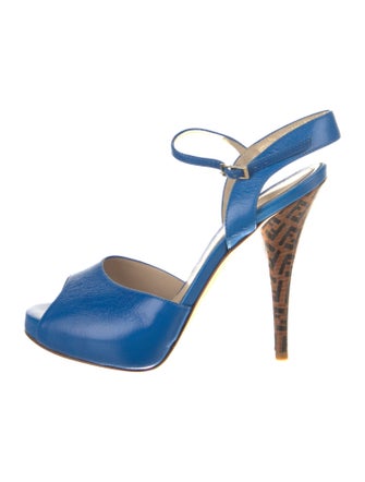 Fendi Zucca FF Logo Leather Slingback Pumps