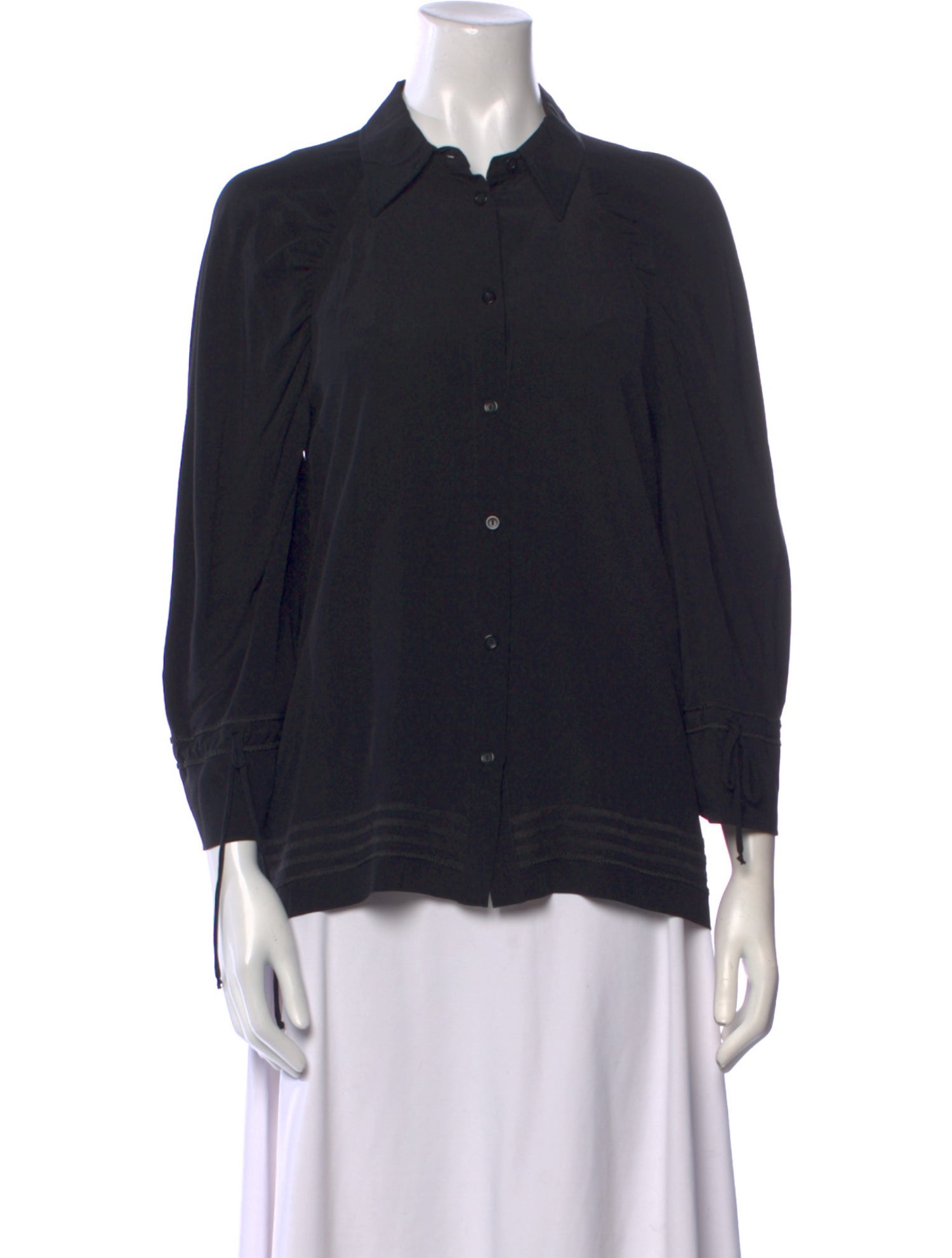 Fendi Silk Three-Quarter Sleeve Button-Up Top