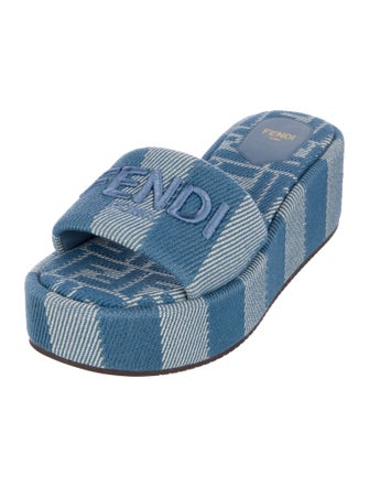 Fendi Denim Striped Slides