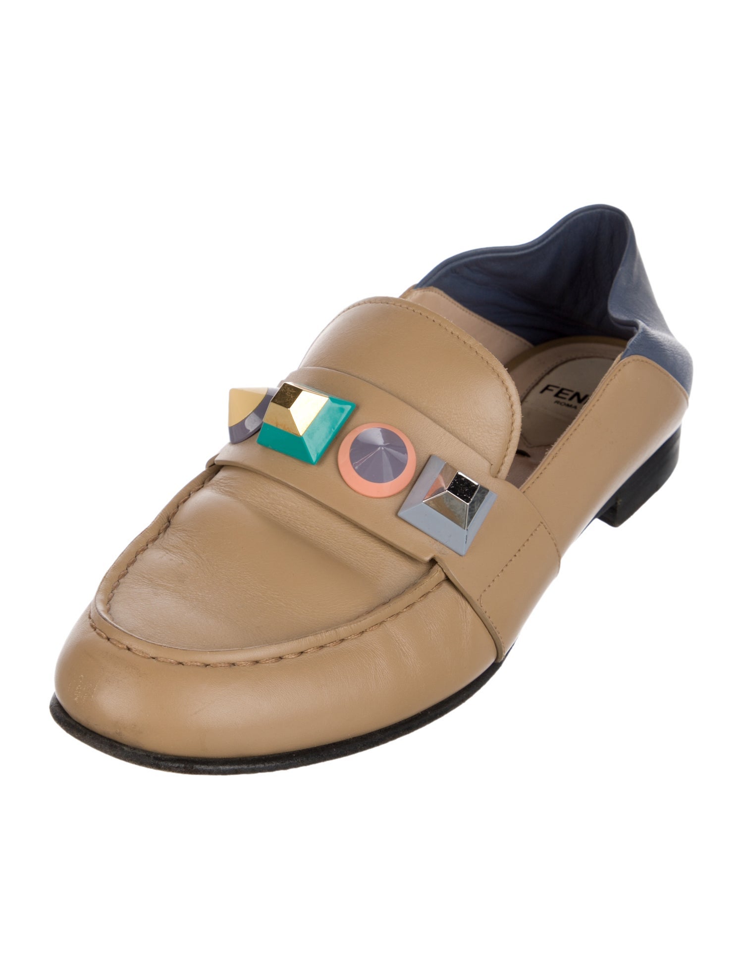 Fendi Leather Studded Accents Loafers