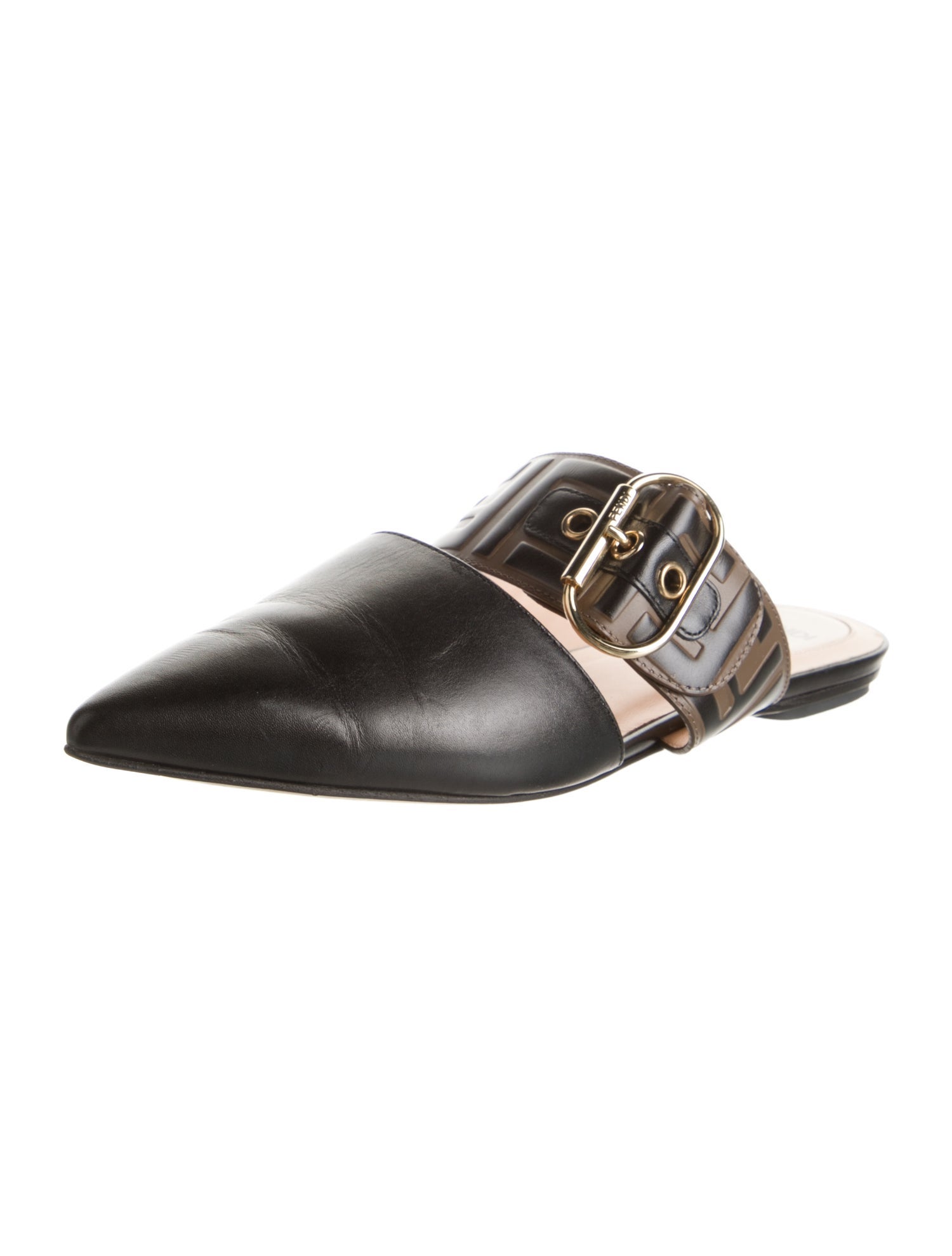 Fendi Zucca FF Logo Leather Mules