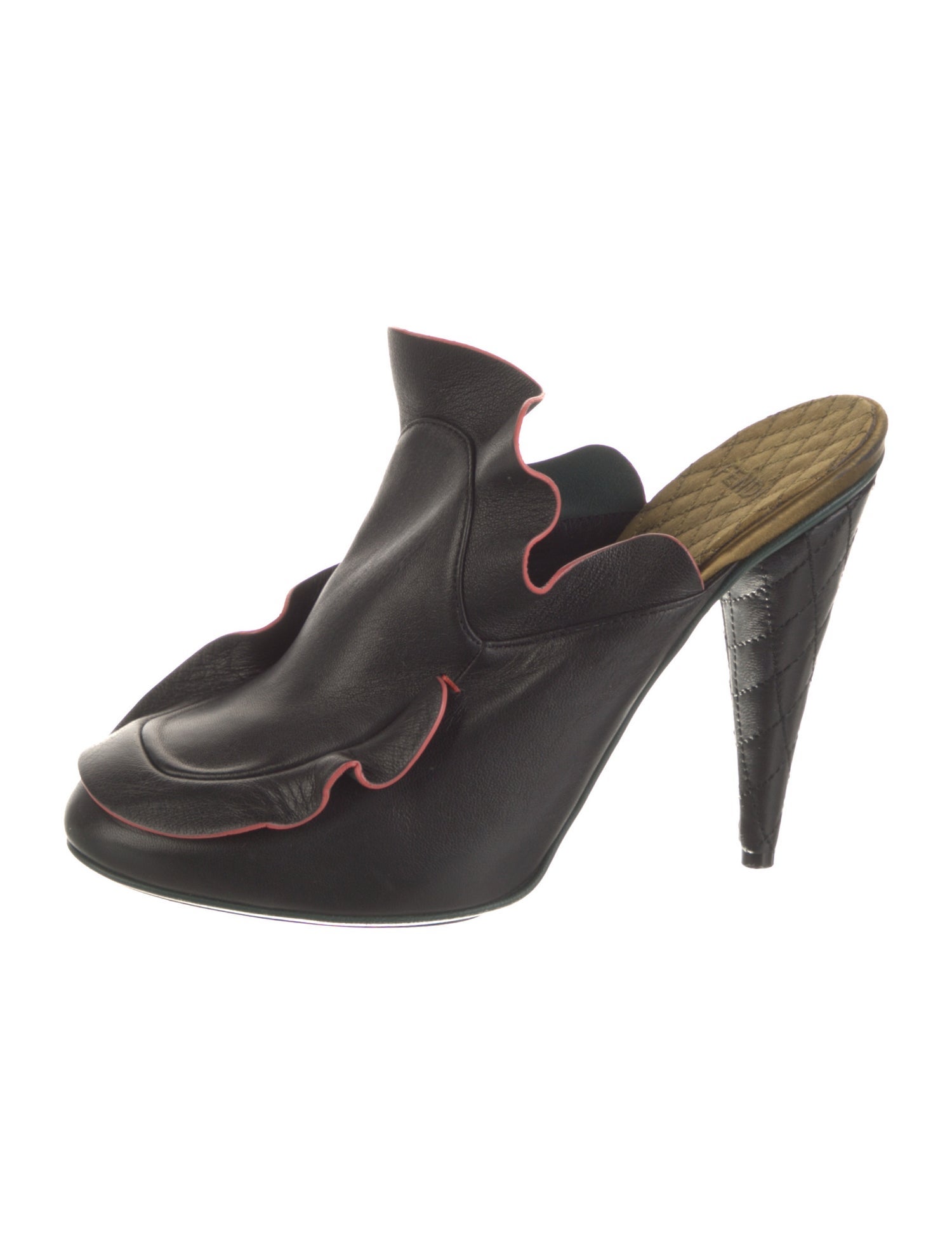 Fendi Leather Ruffle Embellishment Mules