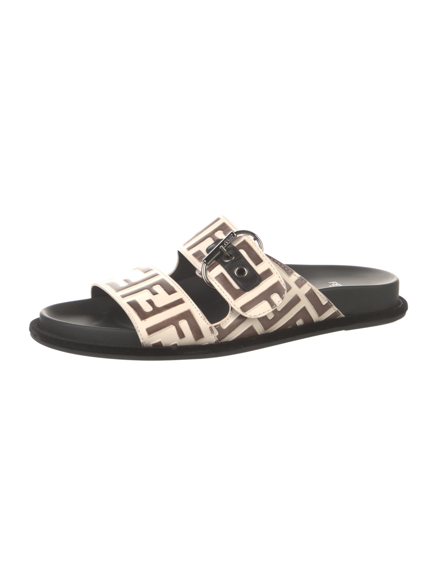 Fendi Zucca FF Logo Leather Slides