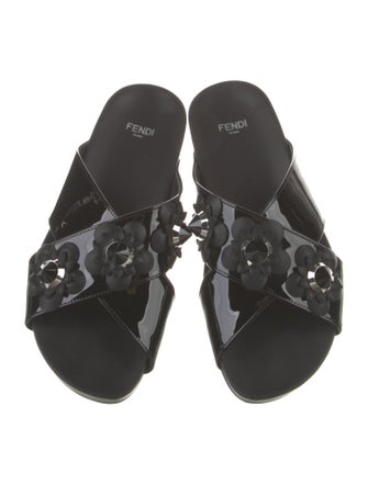 Fendi Patent Leather Studded Accents Slides