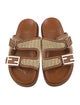 Fendi Raffia Leather Trim Embellishment Slides
