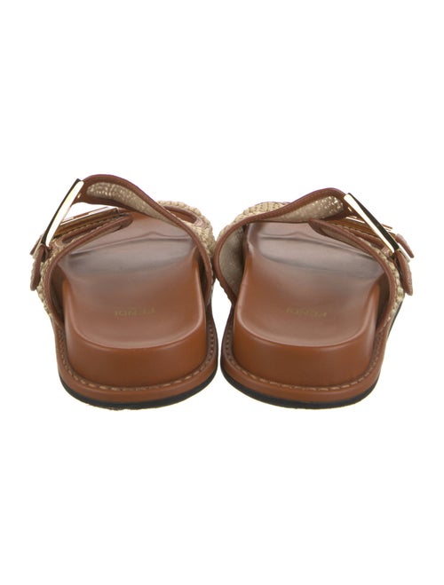 Fendi Raffia Leather Trim Embellishment Slides