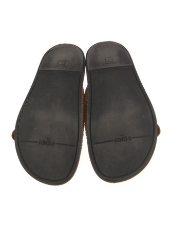 Fendi Raffia Leather Trim Embellishment Slides