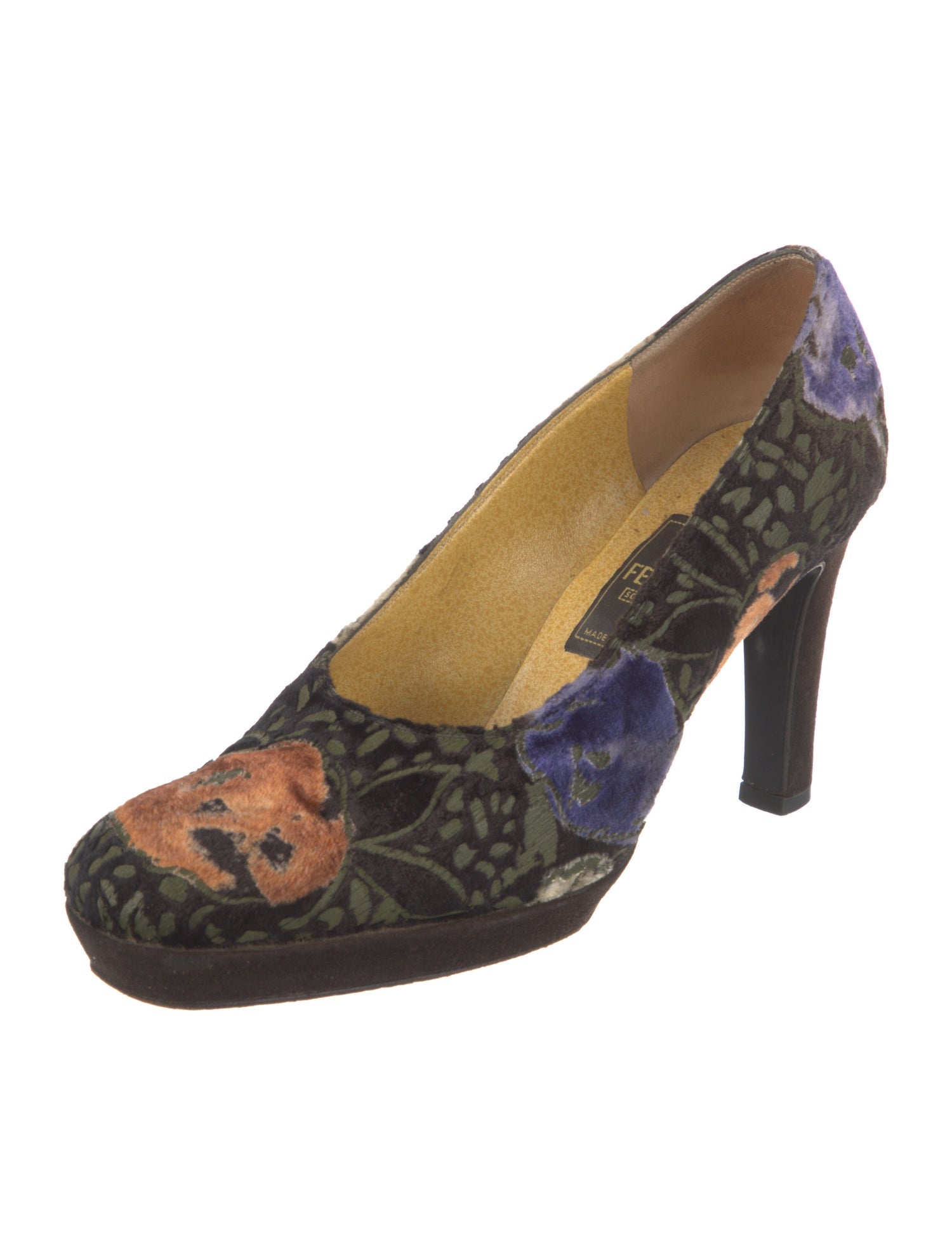 Fendi Velvet Floral Print Pumps