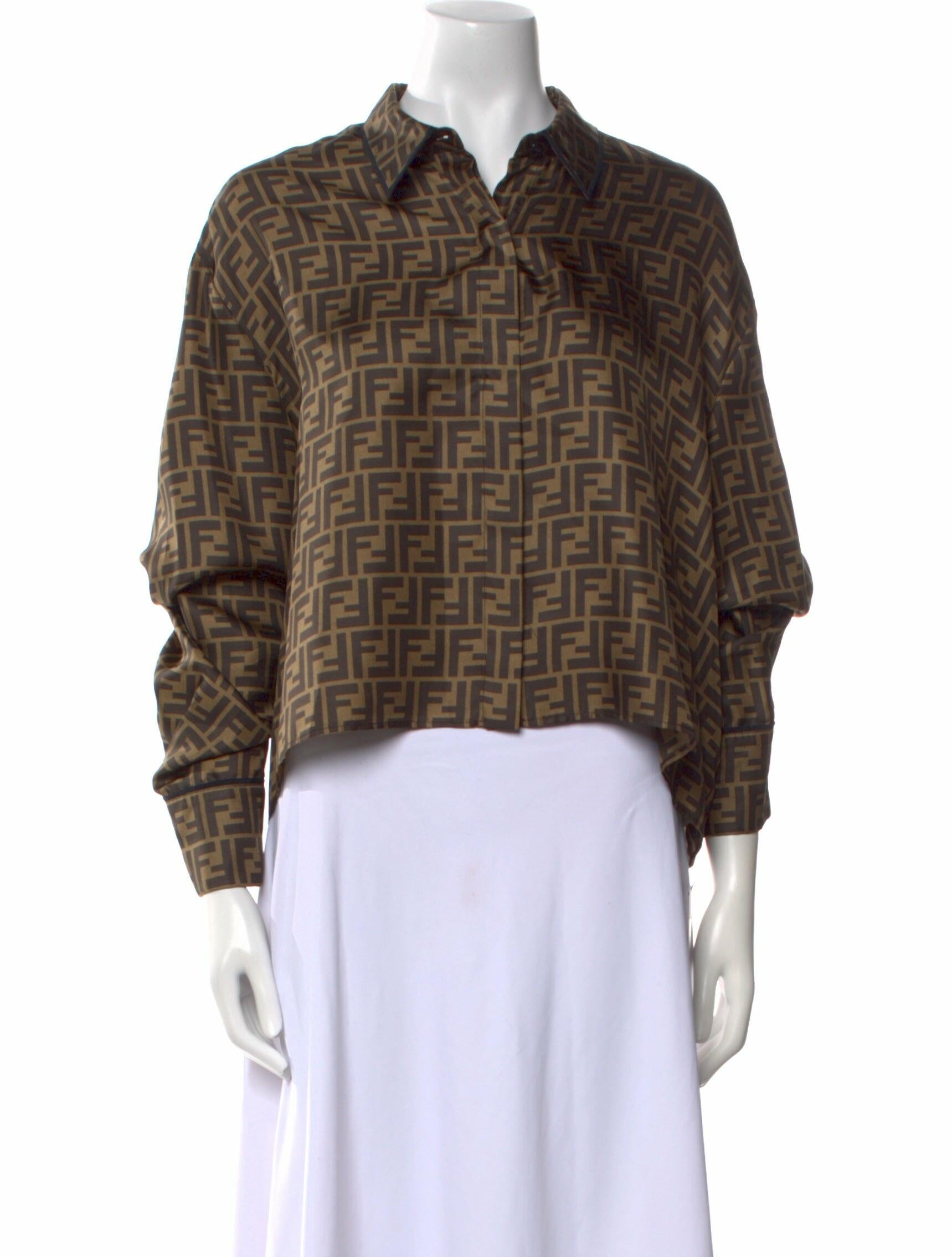 Fendi Silk Plaid Print Crop Top