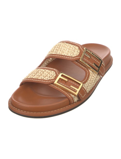 Fendi Raffia Leather Trim Embellishment Slides