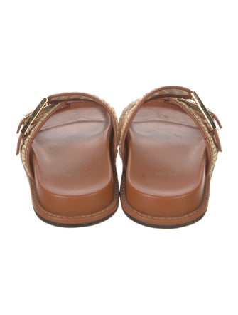 Fendi Raffia Leather Trim Embellishment Slides