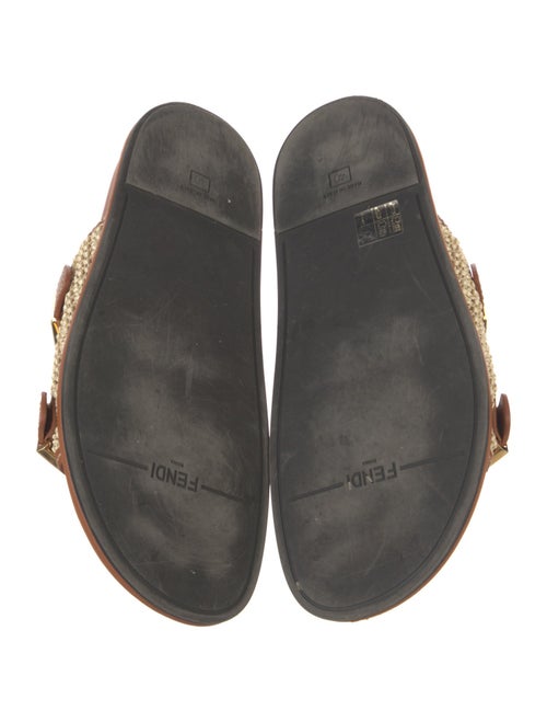 Fendi Raffia Leather Trim Embellishment Slides