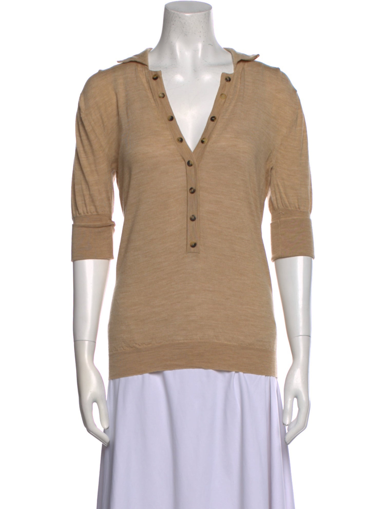 Fendi Virgin Wool Three-Quarter Sleeve Polo