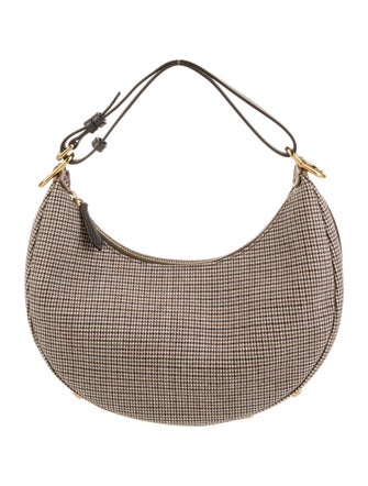 Fendi Brown Leather/Fabric Houndstooth graphy Small Shoulder Bag Small 2022